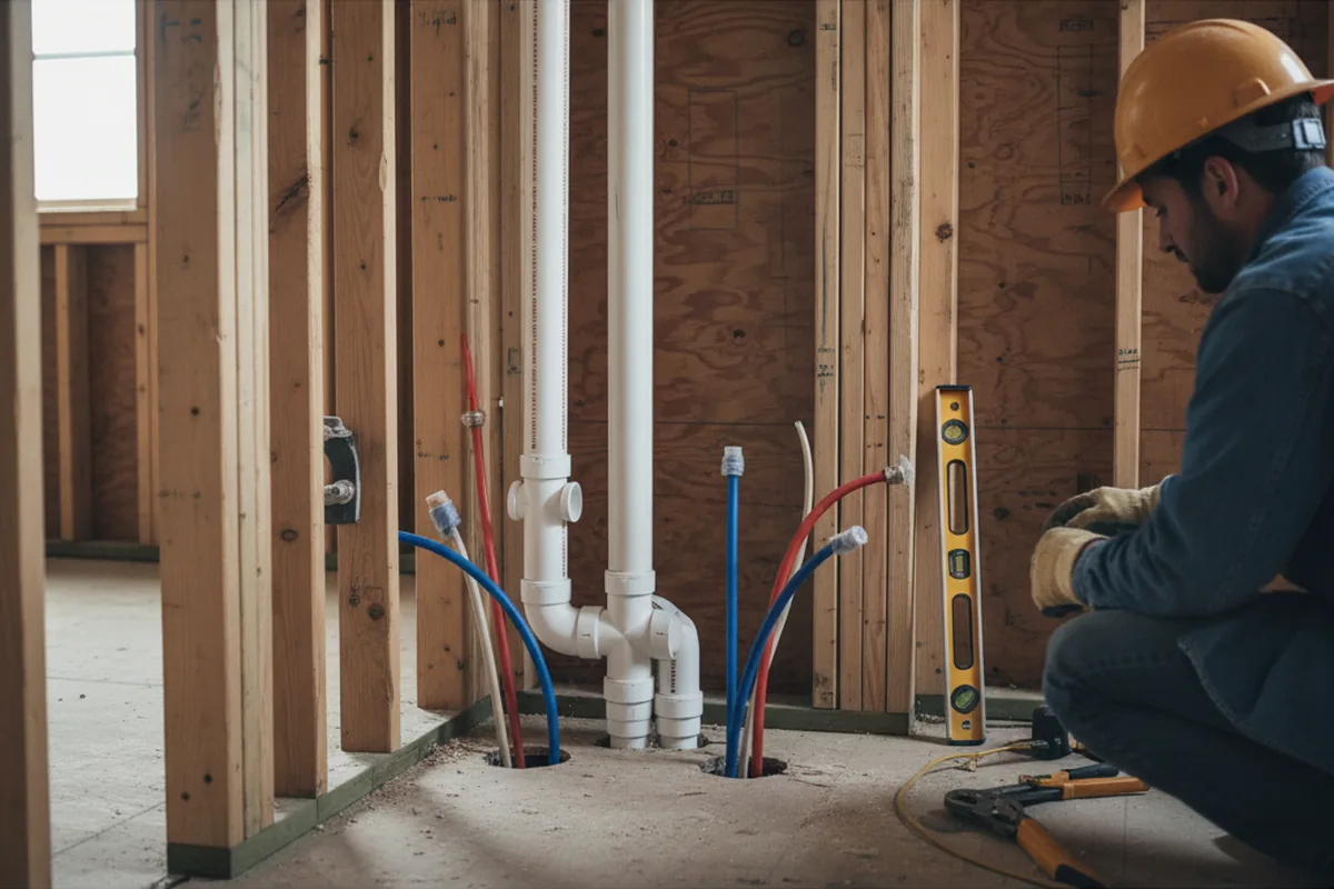 Drain and supply rough-in during Sump Pump Repair in Swansboro